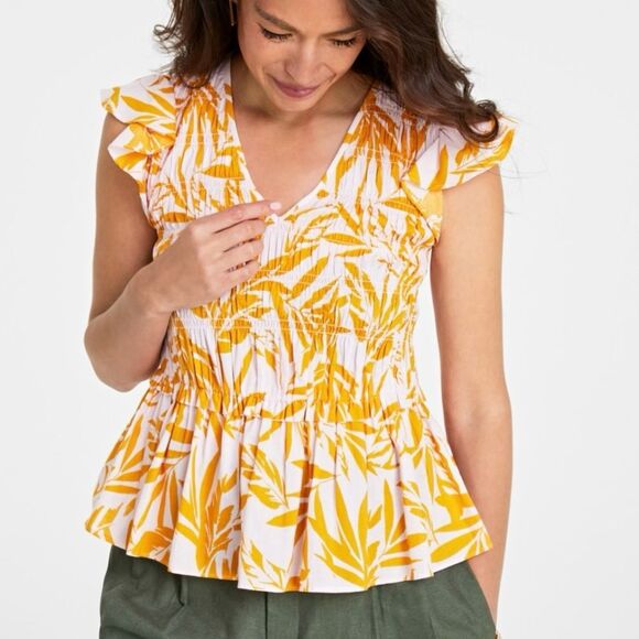 Macy's Tops - On 34th Cap Sleeve Tropical Peplum Top Pink Yellow Size Large for Macy's